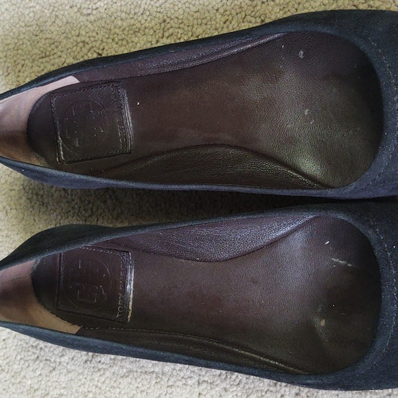 VGUC Tory Burch Pacey driver ballet flat black suede snakeskin print cap toe - Picture 3 of 8